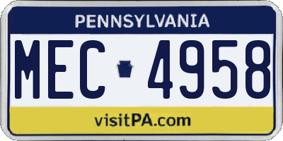 PA license plate MEC4958