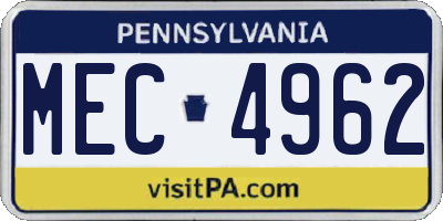 PA license plate MEC4962