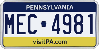PA license plate MEC4981