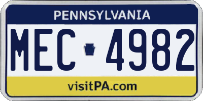 PA license plate MEC4982
