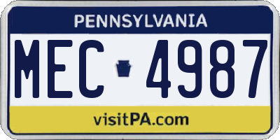 PA license plate MEC4987