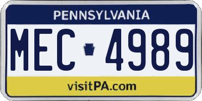 PA license plate MEC4989