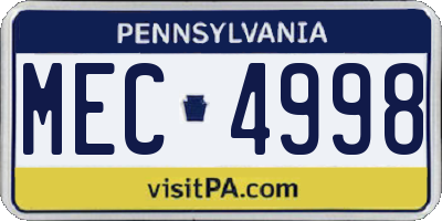 PA license plate MEC4998