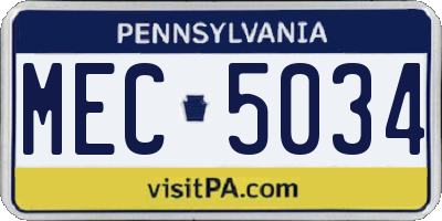 PA license plate MEC5034