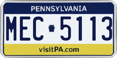 PA license plate MEC5113