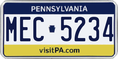 PA license plate MEC5234