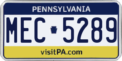 PA license plate MEC5289