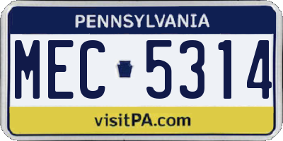 PA license plate MEC5314