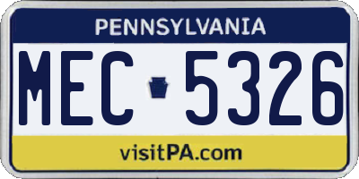 PA license plate MEC5326