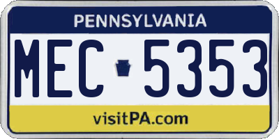 PA license plate MEC5353