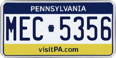 PA license plate MEC5356