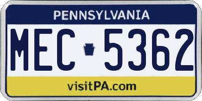 PA license plate MEC5362
