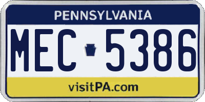 PA license plate MEC5386