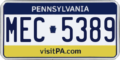 PA license plate MEC5389