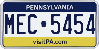 PA license plate MEC5454
