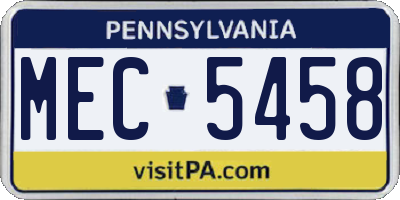 PA license plate MEC5458