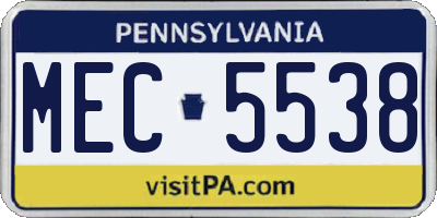 PA license plate MEC5538