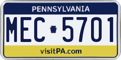 PA license plate MEC5701
