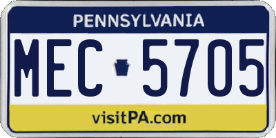 PA license plate MEC5705