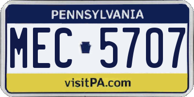 PA license plate MEC5707