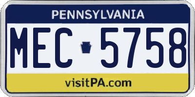 PA license plate MEC5758