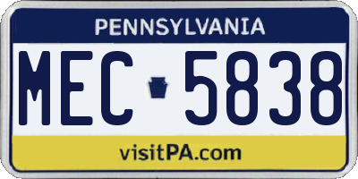 PA license plate MEC5838