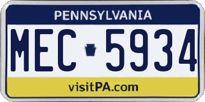 PA license plate MEC5934