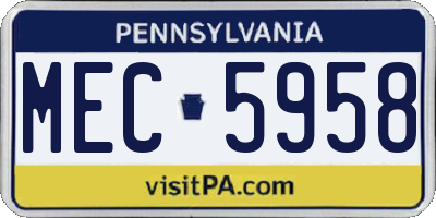 PA license plate MEC5958