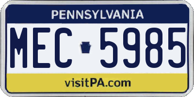 PA license plate MEC5985