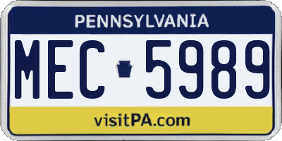 PA license plate MEC5989