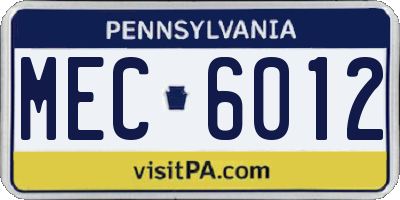 PA license plate MEC6012