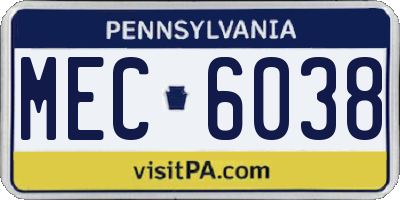 PA license plate MEC6038