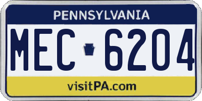 PA license plate MEC6204