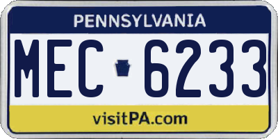 PA license plate MEC6233