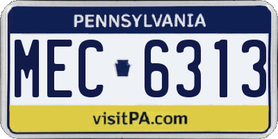 PA license plate MEC6313