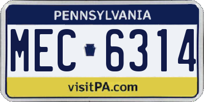 PA license plate MEC6314