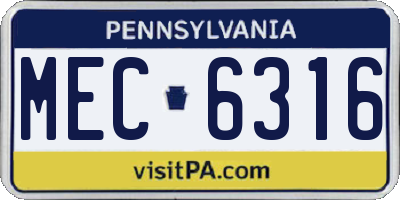 PA license plate MEC6316
