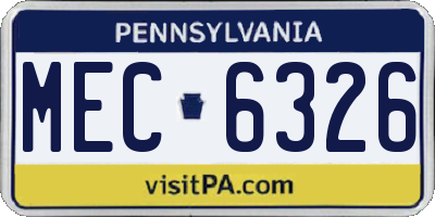 PA license plate MEC6326