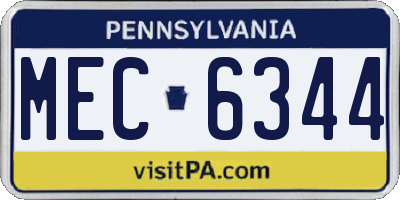 PA license plate MEC6344