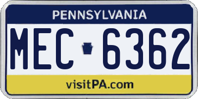 PA license plate MEC6362