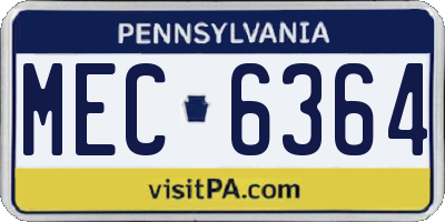 PA license plate MEC6364