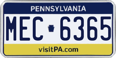 PA license plate MEC6365