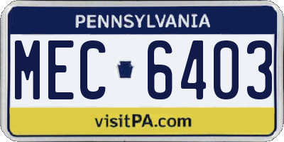 PA license plate MEC6403