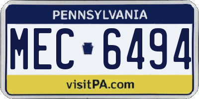 PA license plate MEC6494