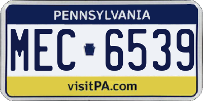 PA license plate MEC6539