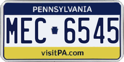 PA license plate MEC6545