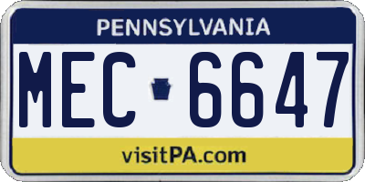 PA license plate MEC6647