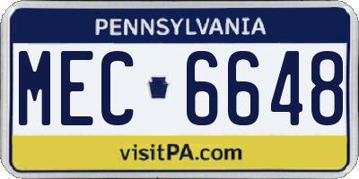 PA license plate MEC6648
