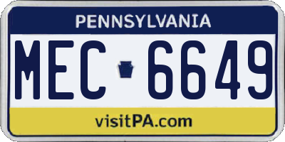 PA license plate MEC6649