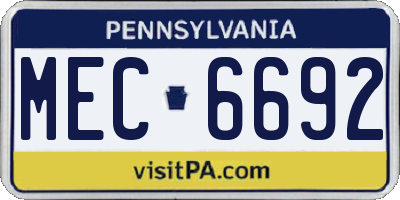 PA license plate MEC6692